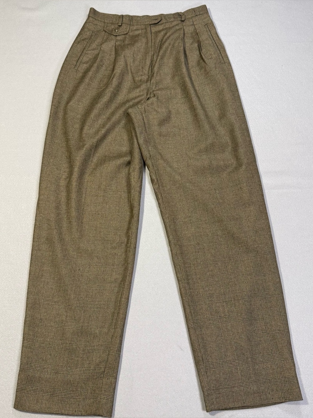 VTG Lauren Ralph Lauren Women’s 12 Wool Pleated Trouser Pants Brown Glen Plaid